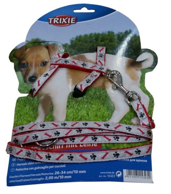 Picture of Trixie Yavru Köpek Pati Desenli Göğüs Tasma ve Uzatma Takım 