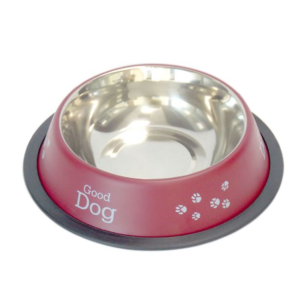 Picture of Tommy Köpek Desenli Çelik Mama Kabı 240 Ml – Bordo