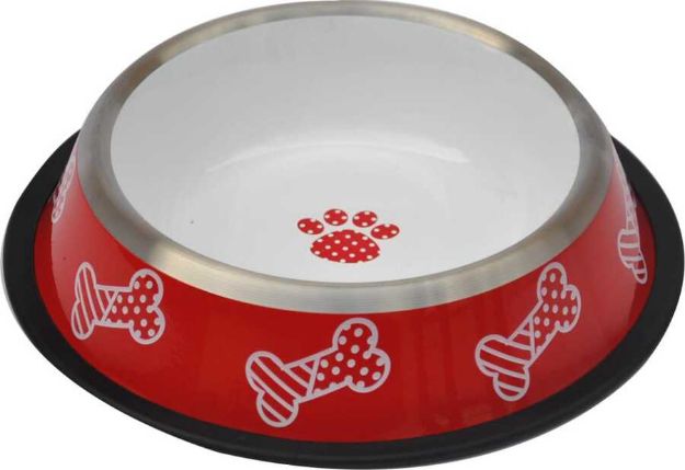 Picture of Kaymaz Tabanlı Kırmızı Beyaz Desenli Mama-Su Kabı 8 Oz