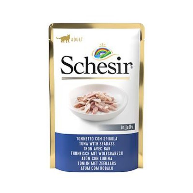 Picture of Schesir Jöle İçinde Ton Balıklı ve Levrekli Yetişkin Kedi Konservesi 85gr