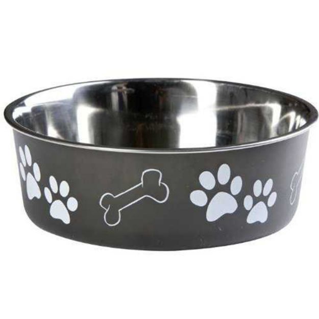 Picture of Kedi Köpek için Kaydırmaz Tabanlı Çelik Mama-Su Kabı Desenli 11 cm