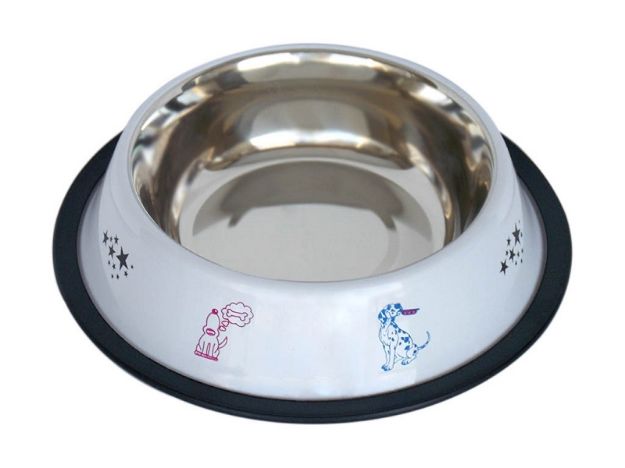 Picture of Tommy Kedi Desenli Kedi Çelik Mama Su Kabı Beyaz 32 oz / 0,9 lt