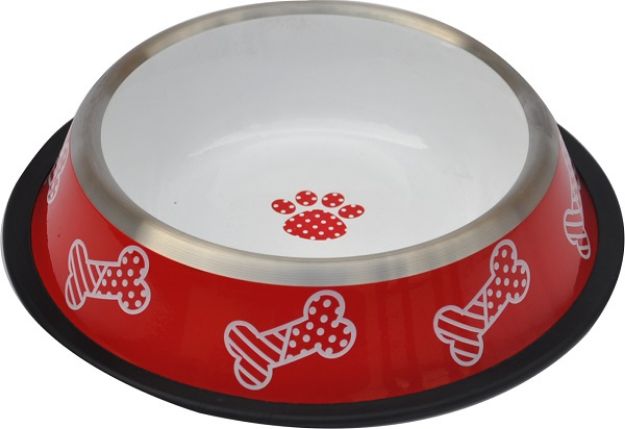 Picture of Kaymaz Tabanlı Kırmızı Beyaz Desenli Mama-Su Kabı 24 Oz