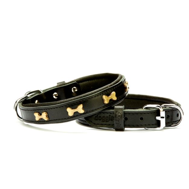 Picture of Doggie Konfor Deri Kemik Süslü Boyun Tasması Siyah 2x35-40cm Sbt2062mblack