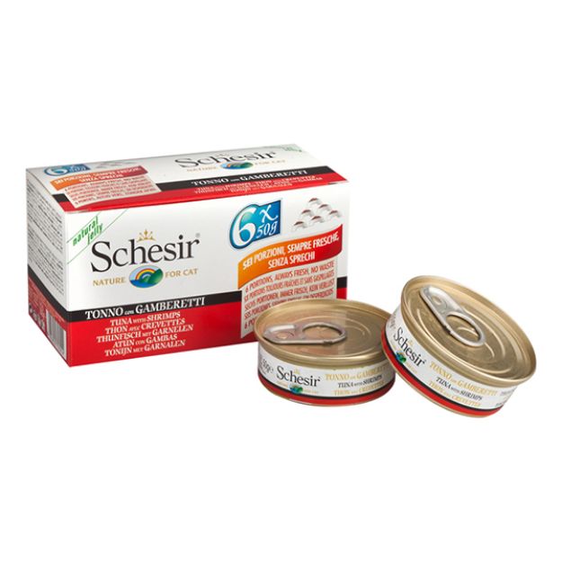 Picture of Schesir Karides ve Ton Balıklı Yetişkin Kedi Konservesi 6x50 Gr