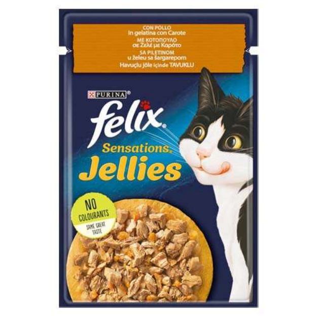 Picture of Felix Pouch Sensations Jellies Tavuk Etli ve Havuçlu Yaş Kedi Maması 85 Gr