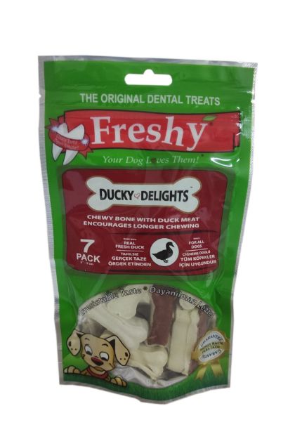 Picture of Freshy Ördek Eti Kaplı Beyaz Press Kemik Köpek Ödülü 5 Cm 7Li