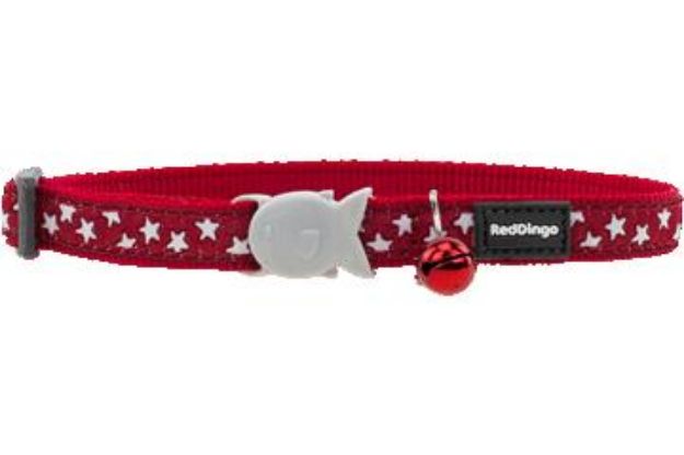 Picture of Red Dıngo Kırmızı Uzerıne Beyaz Yıldızlı Kedı Boyun Tasması 12Mm
