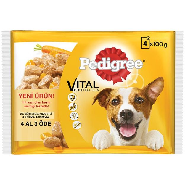 Picture of Pedigree Pouch Köpek Konservesi Biftek&Kuzu - Hindi&Havuç 4 x 100 gr