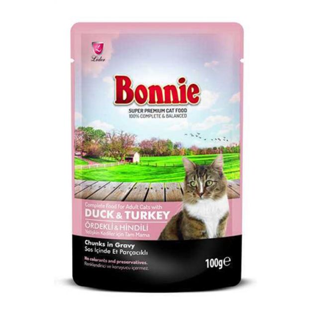 Picture of Bonnie Ördekli ve Hindili Pouch Jelly Kedi Konserve 100 Gr