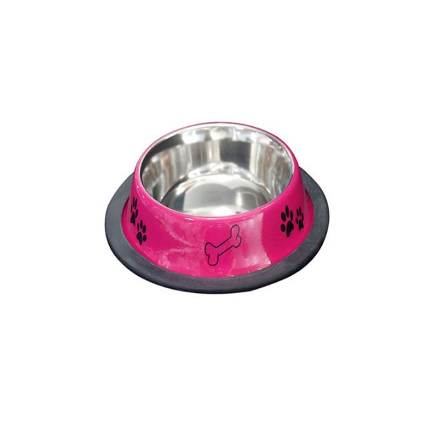 Picture of Tommy Pati Desenli Renkli  Kedi Köpek Çelik Mama Kabı Pembe 24 oz/0,7 lt
