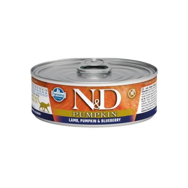 Picture of ND Balkabaklı Tahılsız Kuzulu Yaban Mersinli Yetişkin Kedi Konservesi 80 Gr