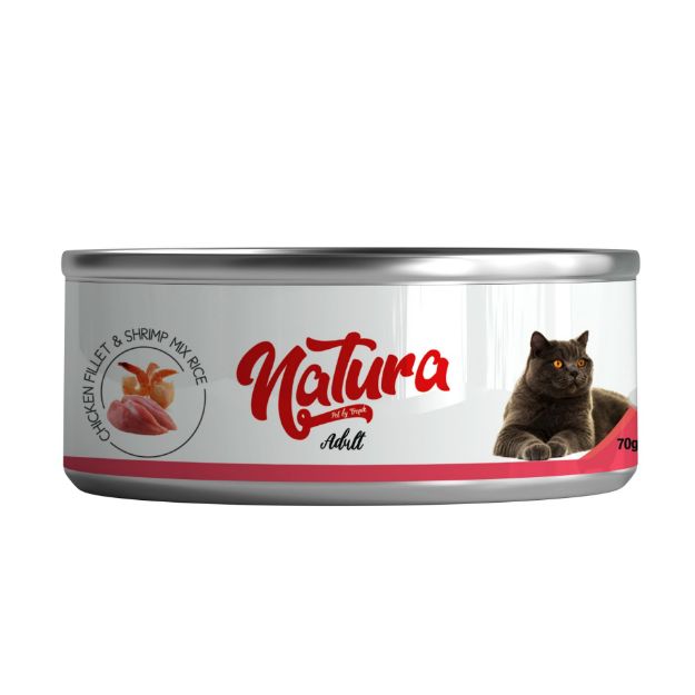 Picture of Natura Tavuk Fileto&Karides Jöle İçinde Pirinçli Kedi Konservesi 70Gr