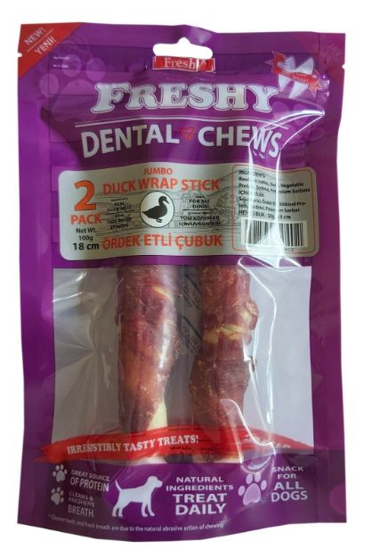 Picture of Freshy Ördek Eti Kaplı Jumbo Beyaz Dental Deri Çubuk 2’li 18 Cm