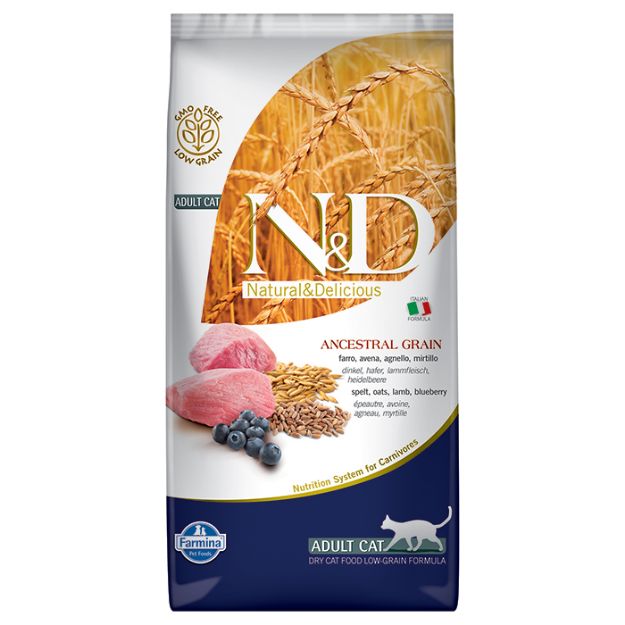 Picture of N&D Düşük Tahıllı Kuzu Etli Yaban Mersinli Yetişkin Kedi Maması 5 kg
