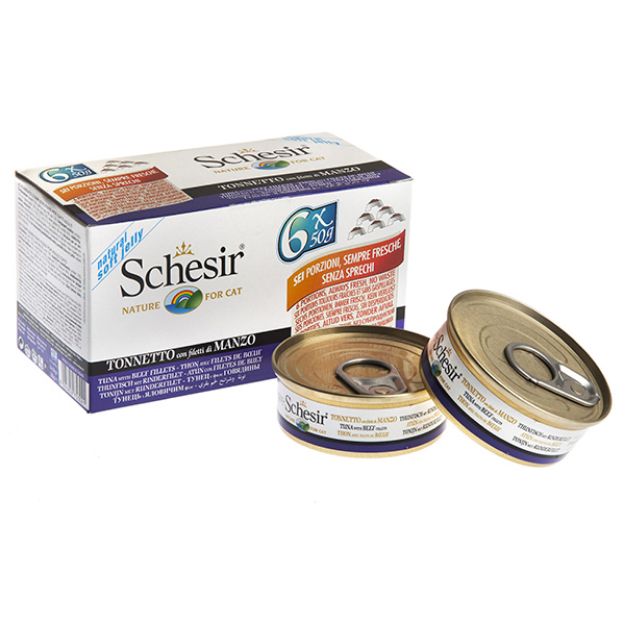 Picture of Schesir Ton Balıklı Sığır Etli Kedi Konserve 6x50 Gr