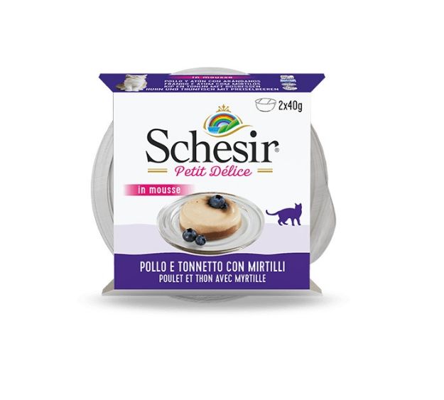 Picture of Schesir Petit Delice Yaban Mersinli Tavuk ve Ton Balıklı Kedi Ödülü 2x40 Gr